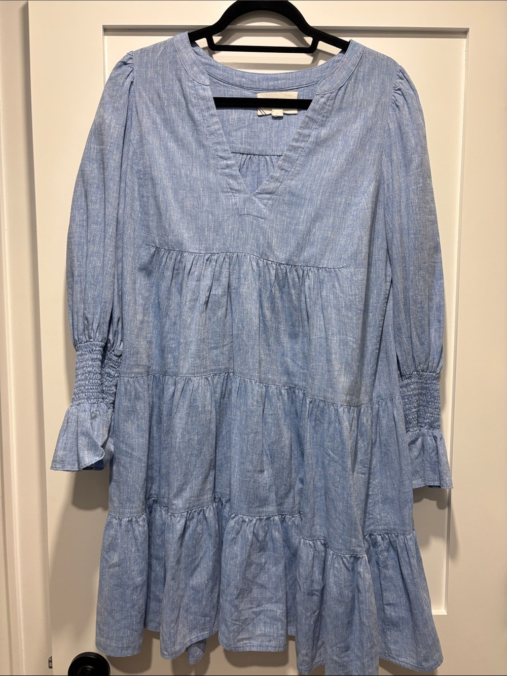 Light Blue Tiered Kids Dress with Smocked Cuffs